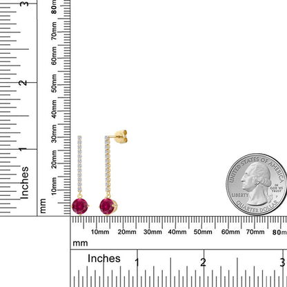 2.36カラット シンセティック ルビー ロングピアス ラボグロウンダイヤモンド 14金 イエローゴールド K14 7月 誕生石