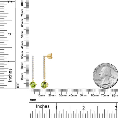 2.36カラット 天然石 ペリドット ロングピアス ラボグロウンダイヤモンド 14金 イエローゴールド K14 8月 誕生石