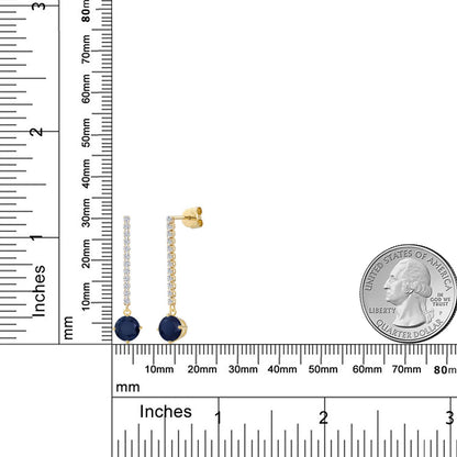 2.56カラット 天然 サファイア ロングピアス ラボグロウンダイヤモンド 14金 イエローゴールド K14 9月 誕生石