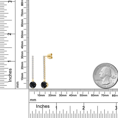 2.66カラット 天然 ブラックサファイア ロングピアス ラボグロウンダイヤモンド 14金 イエローゴールド K14 9月 誕生石
