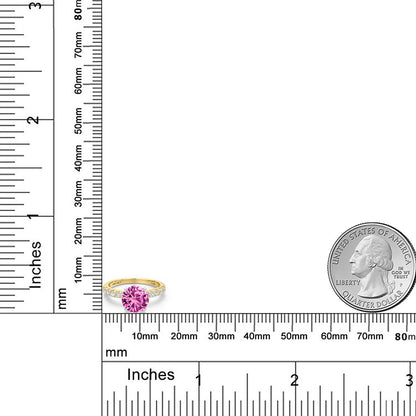 2.04カラット シンセティック ピンクサファイア リング 指輪 ラボグロウンダイヤモンド 14金 ツートンゴールド K14 9月 誕生石