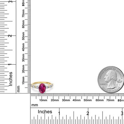 2.9カラット シンセティック ルビー リング 指輪 ラボグロウンダイヤモンド 14金 ツートンゴールド K14 7月 誕生石