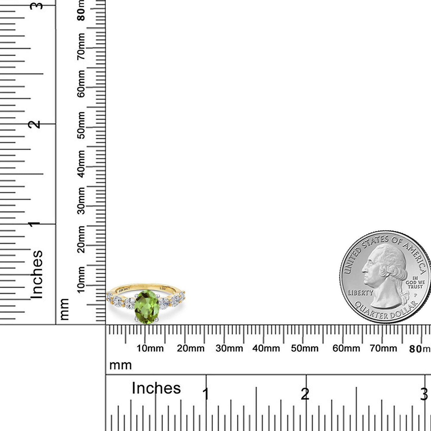 3カラット 天然石 ペリドット リング 指輪 ラボグロウンダイヤモンド 14金 ツートンゴールド K14 8月 誕生石