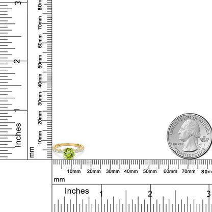 1.38カラット 天然石 ペリドット リング 指輪 ラボグロウンダイヤモンド 14金 ツートンゴールド K14 8月 誕生石