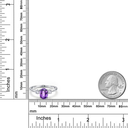 1.46カラット 天然 アメジスト リング 指輪 シンセティック ホワイトサファイア 14金 ホワイトゴールド K14 2月 誕生石