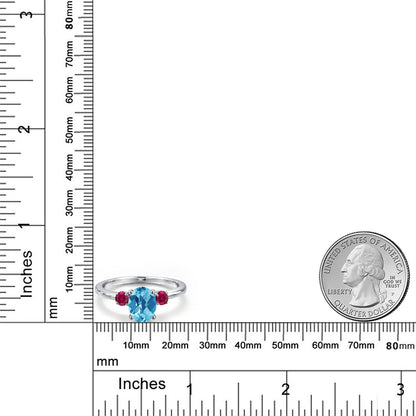 1.58カラット 天然 スイスブルートパーズ リング 指輪 シンセティック ルビー 14金 ホワイトゴールド K14 11月 誕生石