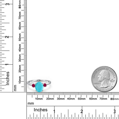 1.78カラット 天然石 ターコイズ リング 指輪 シンセティック ルビー 14金 ホワイトゴールド K14 12月 誕生石