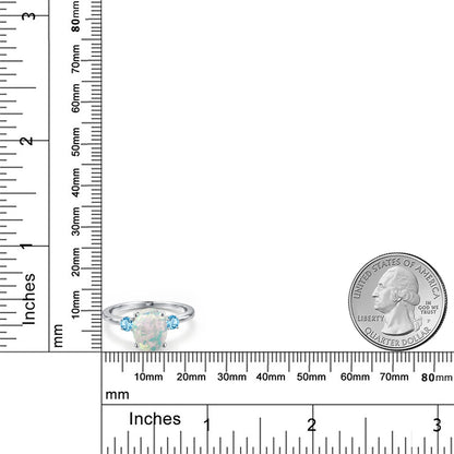 2カラット シミュレイテッド ホワイトオパール リング 指輪 天然 スイスブルートパーズ 14金 ホワイトゴールド K14 10月 誕生石