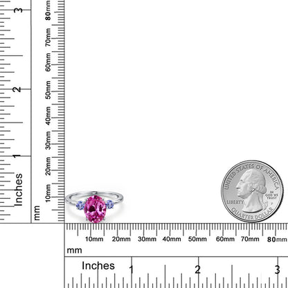 3.55カラット シンセティック ピンクサファイア リング 指輪 天然石 タンザナイト 14金 ホワイトゴールド K14 9月 誕生石