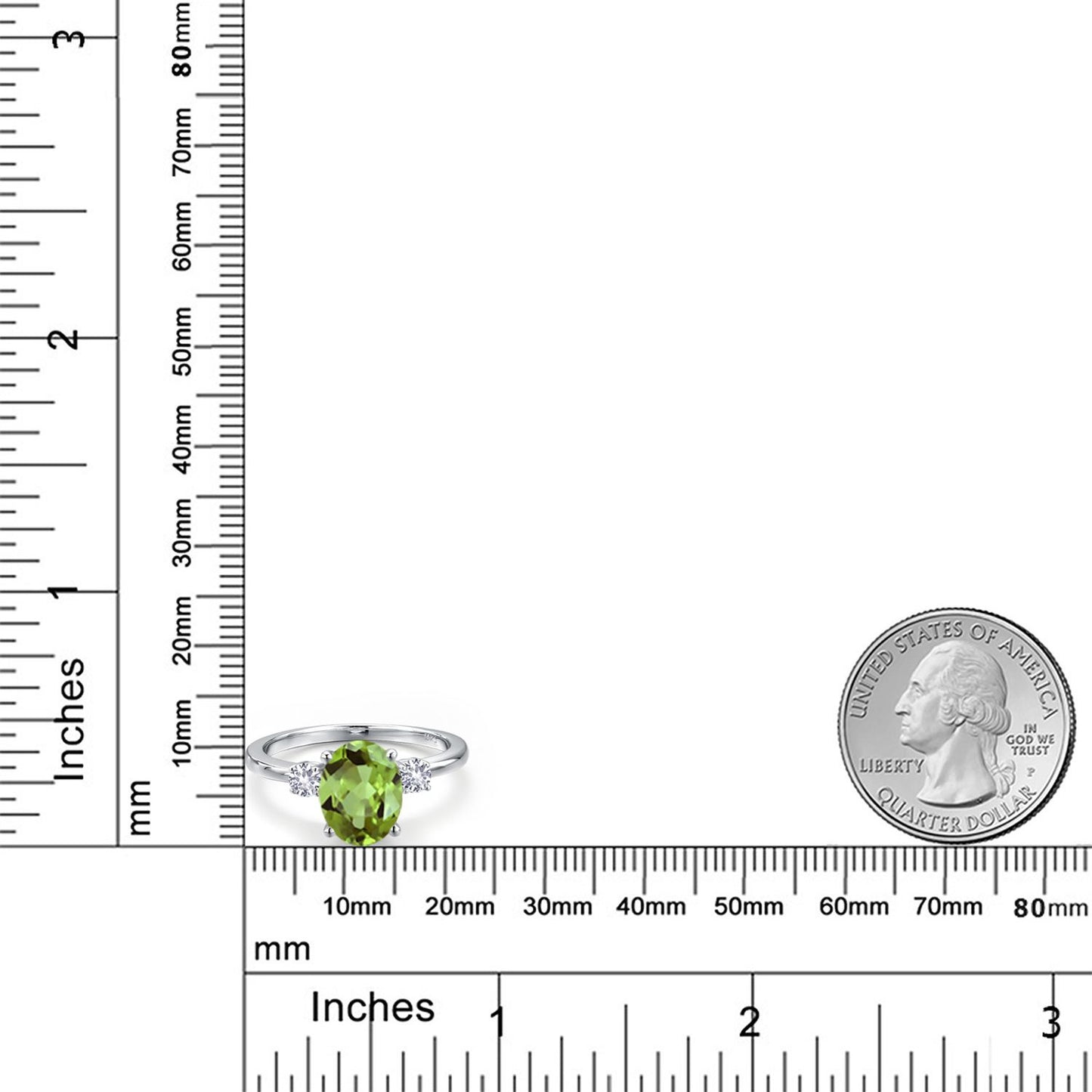 3.06カラット 天然石 ペリドット リング 指輪 シンセティック ホワイトサファイア 14金 ホワイトゴールド K14 8月 誕生石