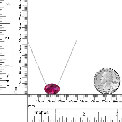 3カラット シンセティック ルビー ネックレス 14金 ホワイトゴールド K14 7月 誕生石