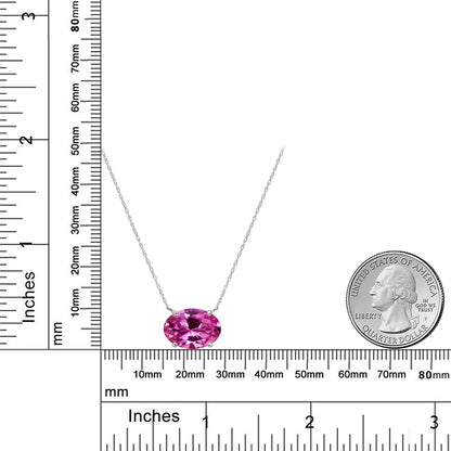 6カラット シンセティック ピンクサファイア ネックレス 14金 ホワイトゴールド K14 9月 誕生石