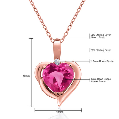 1.82カラット  シンセティック ピンクサファイア ネックレス  モアサナイト シルバー925 18金 ピンクゴールド 加工  9月 誕生石