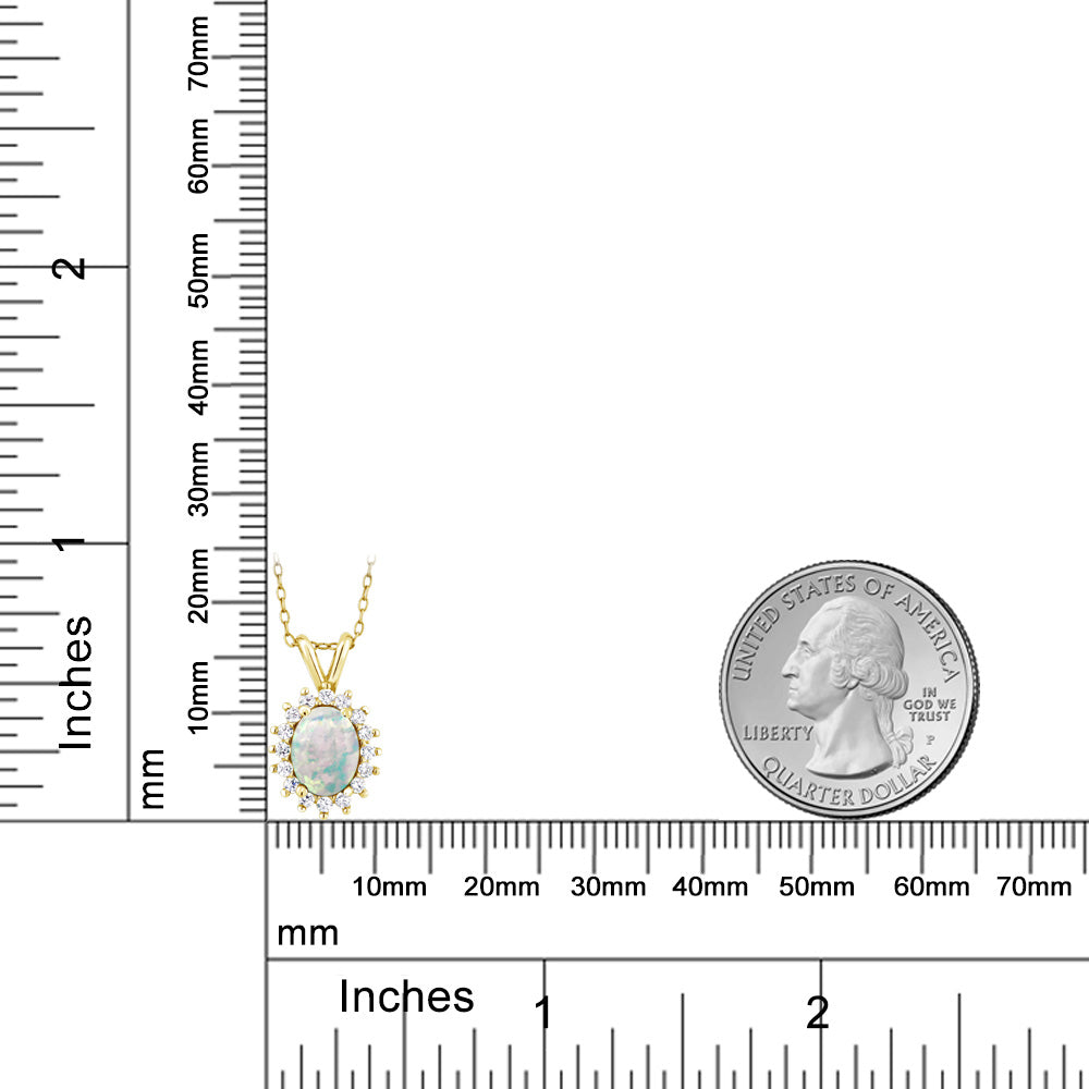 1.29カラット シミュレイテッド ホワイトオパール ネックレス 14金 イエローゴールド K14 10月 誕生石