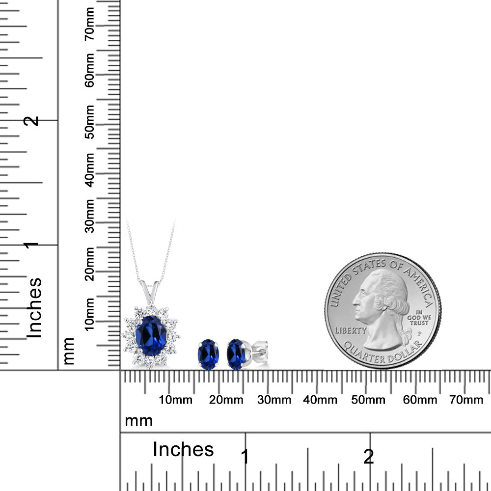 2.84カラット  シンセティック サファイア ネックレス ピアス セット   シルバー925  9月 誕生石