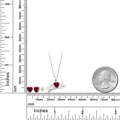1.81カラット シンセティック ルビー ネックレス ピアス セット シルバー925 7月 誕生石