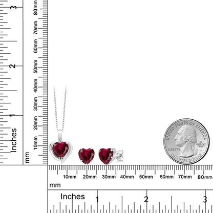 5.12カラット  シンセティック ルビー ネックレス ピアス セット  天然 ダイヤモンド シルバー925  7月 誕生石