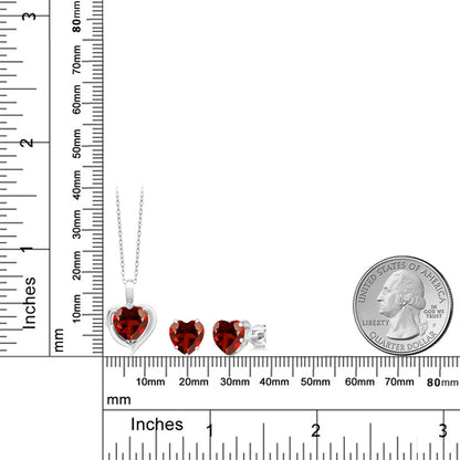 6.02カラット  天然 ガーネット ネックレス ピアス セット  シンセティック ホワイトサファイア シルバー925  1月 誕生石