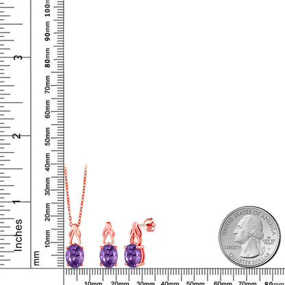 4.8カラット  天然 アメジスト ネックレス ピアス セット   シルバー925 18金 ピンクゴールド 加工  2月 誕生石