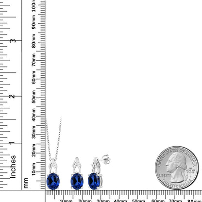 6.9カラット  シンセティック サファイア ネックレス ピアス セット   シルバー925  9月 誕生石