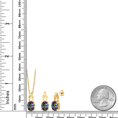 6.9カラット  天然石 ミスティックトパーズ  ネックレス ピアス セット   シルバー925 18金 イエローゴールド 加工  11月 誕生石