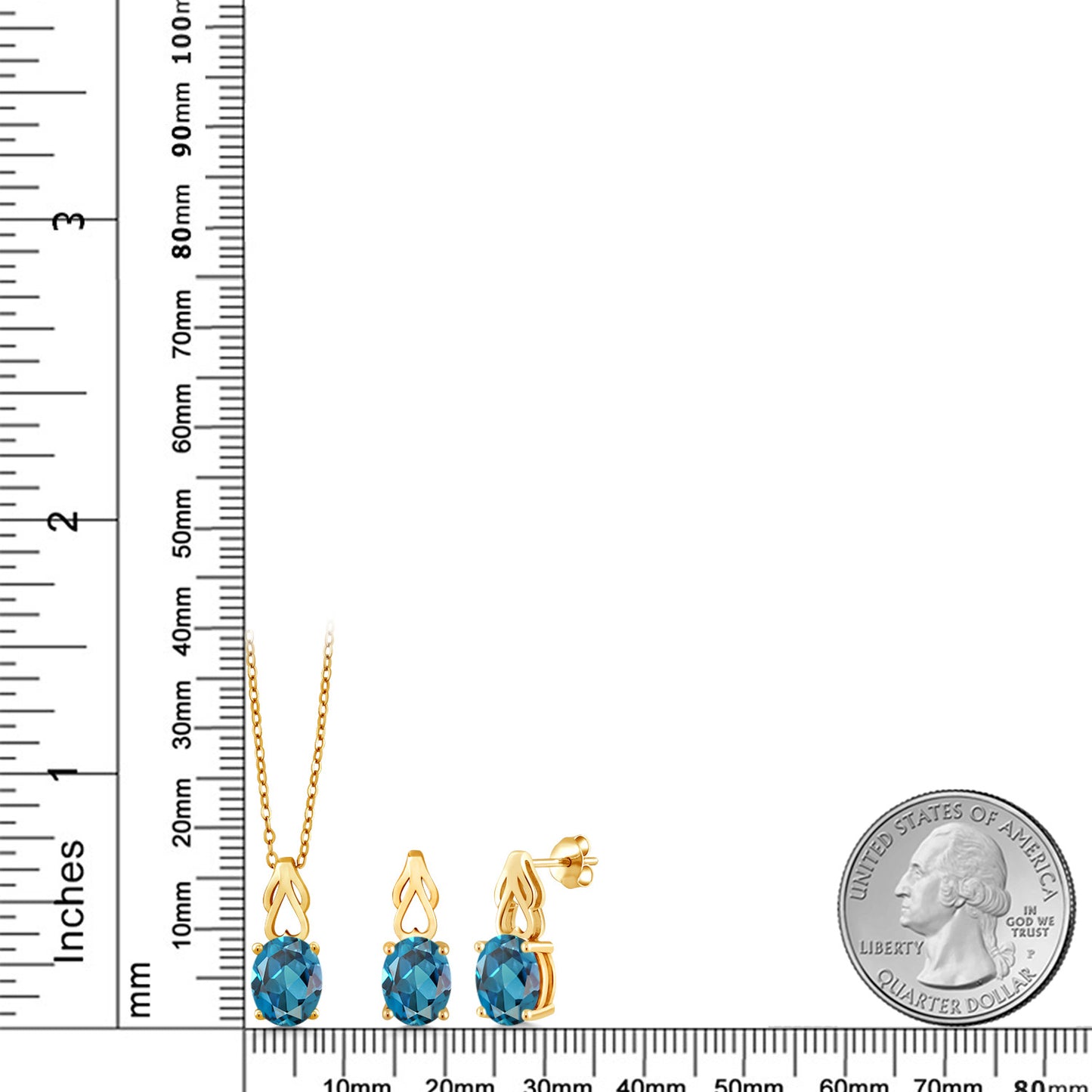 6.75カラット  天然 ロンドンブルートパーズ ネックレス ピアス セット   シルバー925 18金 イエローゴールド 加工  11月 誕生石