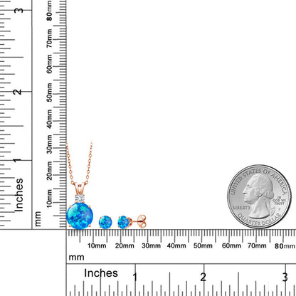 2.11カラット  シミュレイテッド ブルーオパール ネックレス ピアス セット   シルバー925 18金 ピンクゴールド 加工  10月 誕生石
