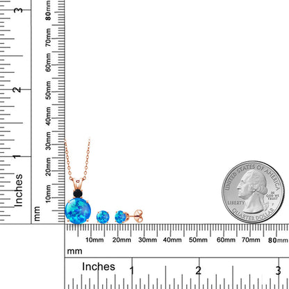 2.07カラット シミュレイテッド ブルーオパール ネックレス ピアス セット シルバー925 18金 ピンクゴールド 加工 10月 誕生石