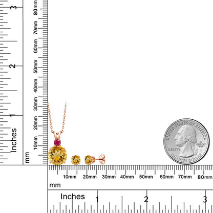 4.66カラット 天然 シトリン ネックレス ピアス セット シルバー925 18金 ピンクゴールド 加工 11月 誕生石