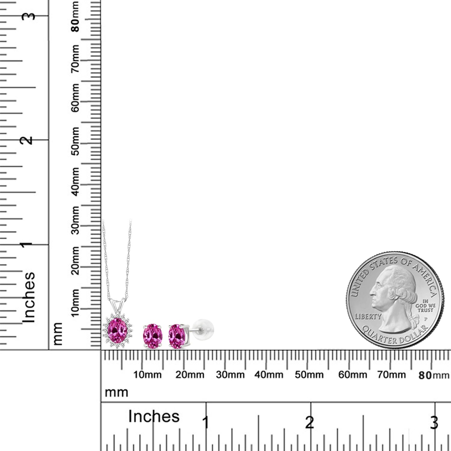 2.89カラット シンセティック ピンクサファイア ネックレス ピアス セット 14金 ホワイトゴールド K14 9月 誕生石