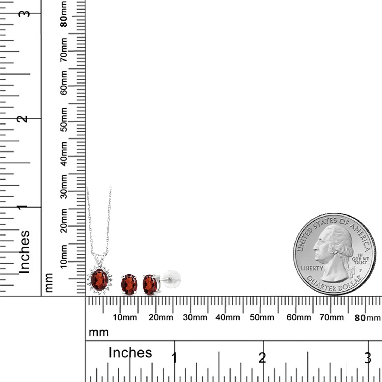 2.88カラット 天然 ガーネット ネックレス ピアス セット 14金 ホワイトゴールド K14 1月 誕生石