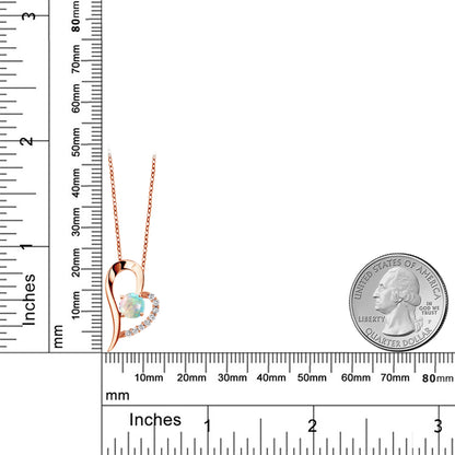 1.12カラット シミュレイテッド ホワイトオパール オープンハート ネックレス シルバー925 18金 ピンクゴールド 加工 10月 誕生石