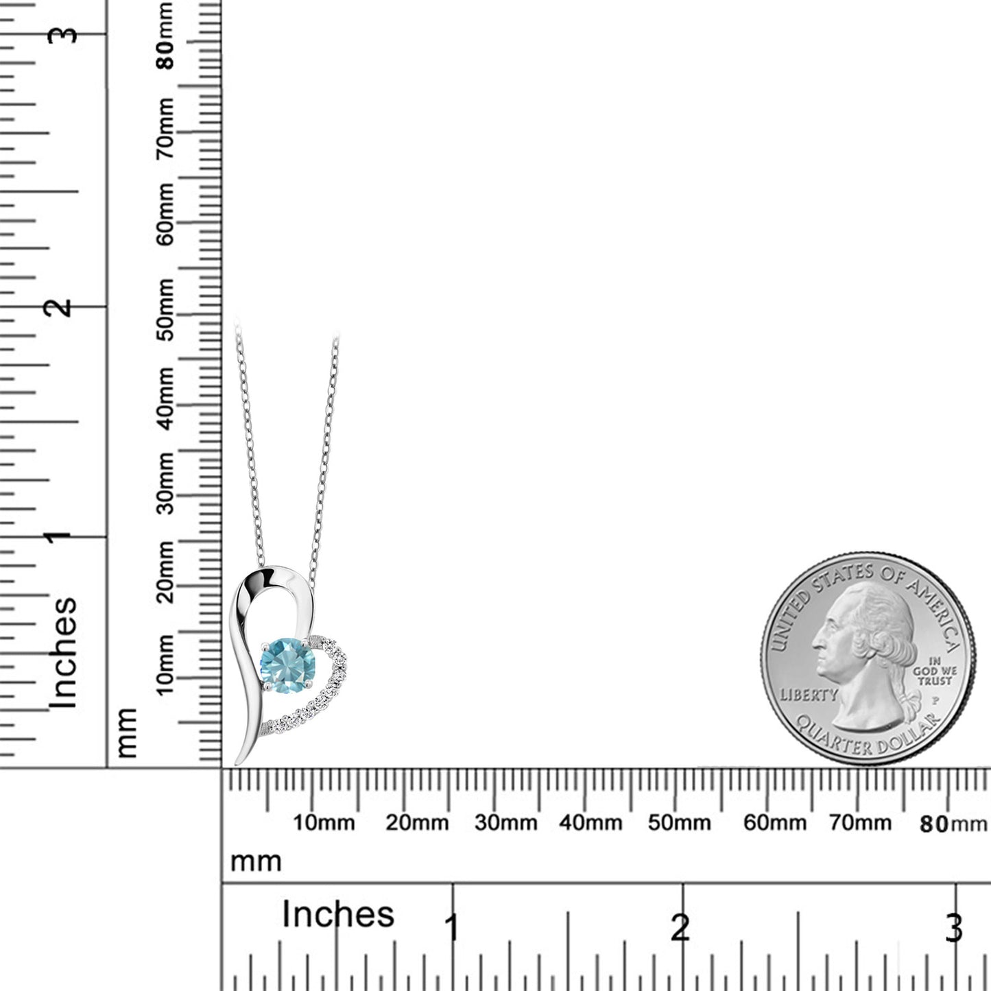 1.32カラット 天然石 ブルージルコン オープンハート ネックレス シルバー925
