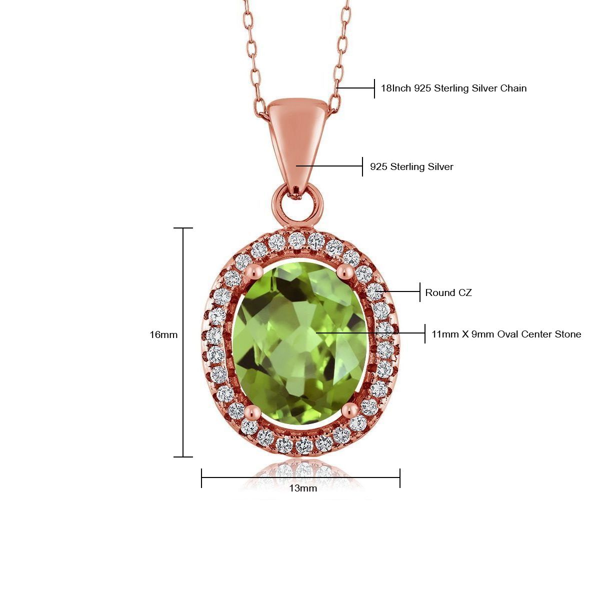 3.4カラット 天然石 ペリドット ネックレス シルバー925 18金 ピンクゴールド 加工 8月 誕生石