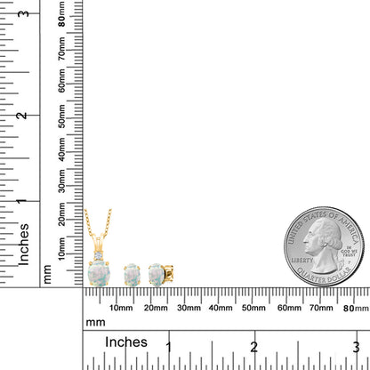 3.05カラット  シミュレイテッド ホワイトオパール ネックレス ピアス セット   シルバー925 18金 イエローゴールド 加工  10月 誕生石