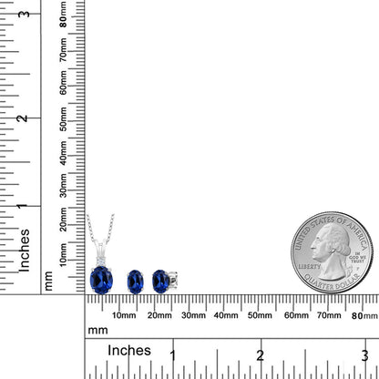 3.65カラット  シンセティック サファイア ネックレス ピアス セット   シルバー925  9月 誕生石