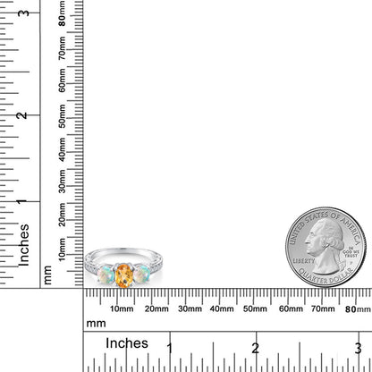 1.85カラット 天然 シトリン リング 指輪 シミュレイテッド ホワイトオパール シルバー925 11月 誕生石