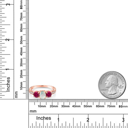 1.95カラット シミュレイテッド ホワイトオパール リング 指輪 シンセティック ルビー シルバー925 18金 ピンクゴールド 加工 10月 誕生石
