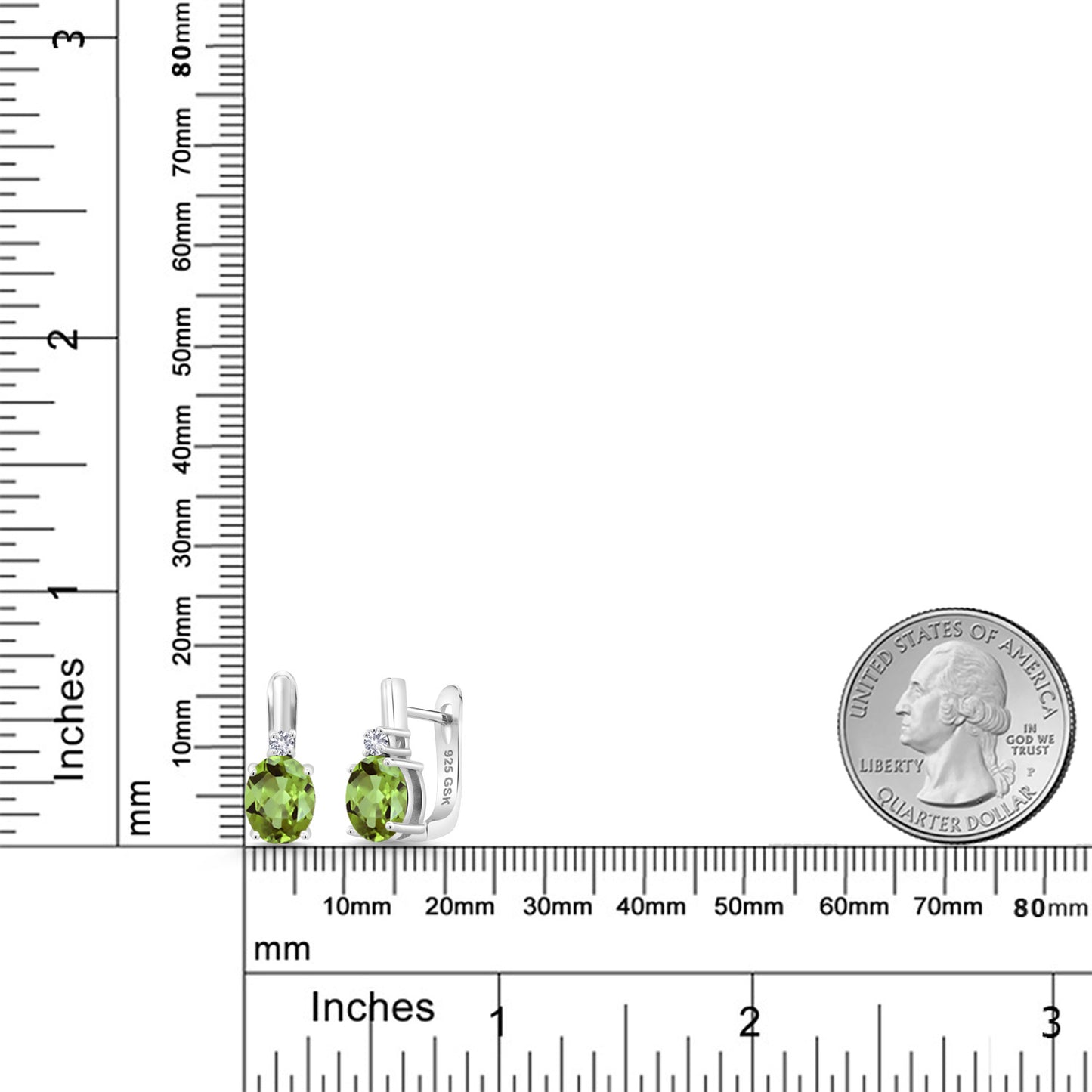 4.3カラット 天然石 ペリドット ピアス シンセティック ホワイトサファイア シルバー925 8月 誕生石