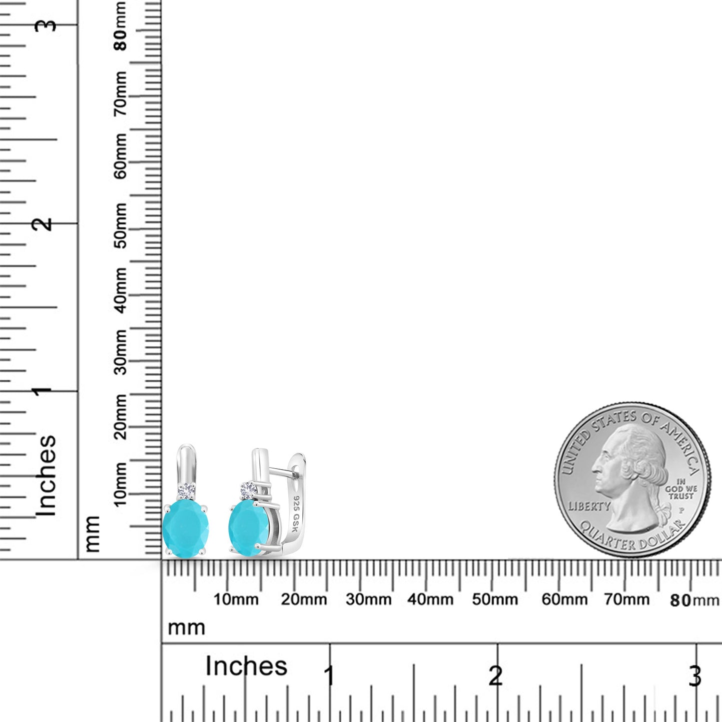 3.1カラット 天然石 ターコイズ ピアス シンセティック ホワイトサファイア シルバー925 12月 誕生石