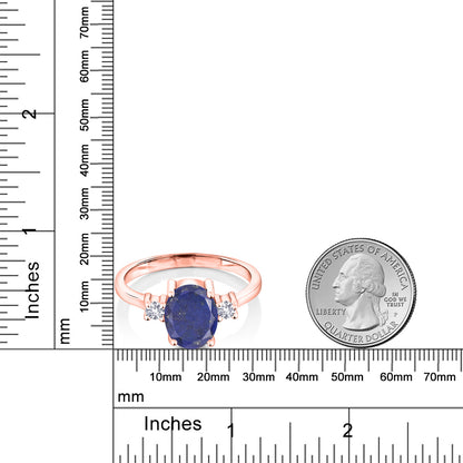 2.1カラット 天然石 ラピスラズリ リング 指輪 シンセティック ホワイトサファイア シルバー925 18金 ピンクゴールド 加工 12月 誕生石