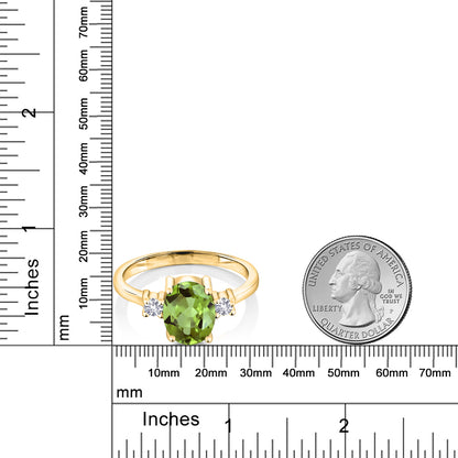 2.2カラット 天然石 ペリドット リング 指輪 シンセティック ホワイトサファイア シルバー925 18金 イエローゴールド 加工 8月 誕生石