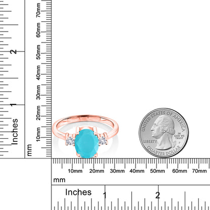 1.6カラット 天然石 ターコイズ リング 指輪 シンセティック ホワイトサファイア シルバー925 18金 ピンクゴールド 加工 12月 誕生石