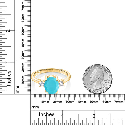 1.6カラット 天然石 ターコイズ リング 指輪 シンセティック ホワイトサファイア シルバー925 18金 イエローゴールド 加工 12月 誕生石