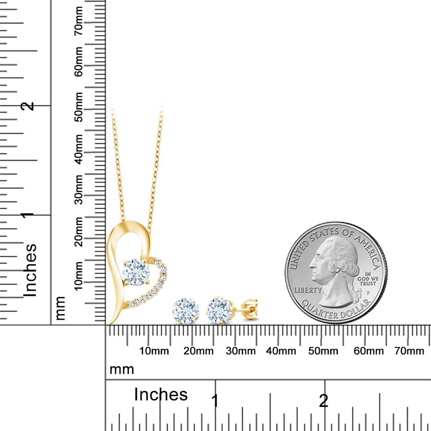 2.57カラット  天然 アクアマリン ネックレス ピアス セット   シルバー925 18金 イエローゴールド 加工  3月 誕生石