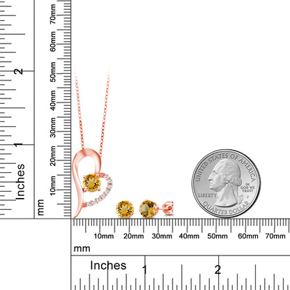 2.72カラット  天然 シトリン ネックレス ピアス セット   シルバー925 18金 ピンクゴールド 加工  11月 誕生石
