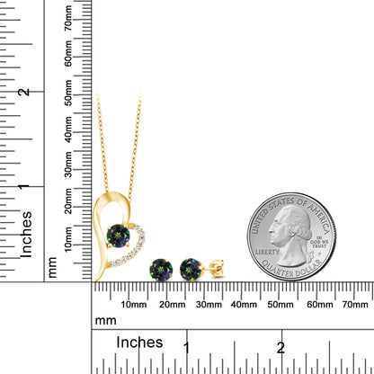 3.32カラット  天然石 ミスティックトパーズ  ネックレス ピアス セット   シルバー925 18金 イエローゴールド 加工  11月 誕生石