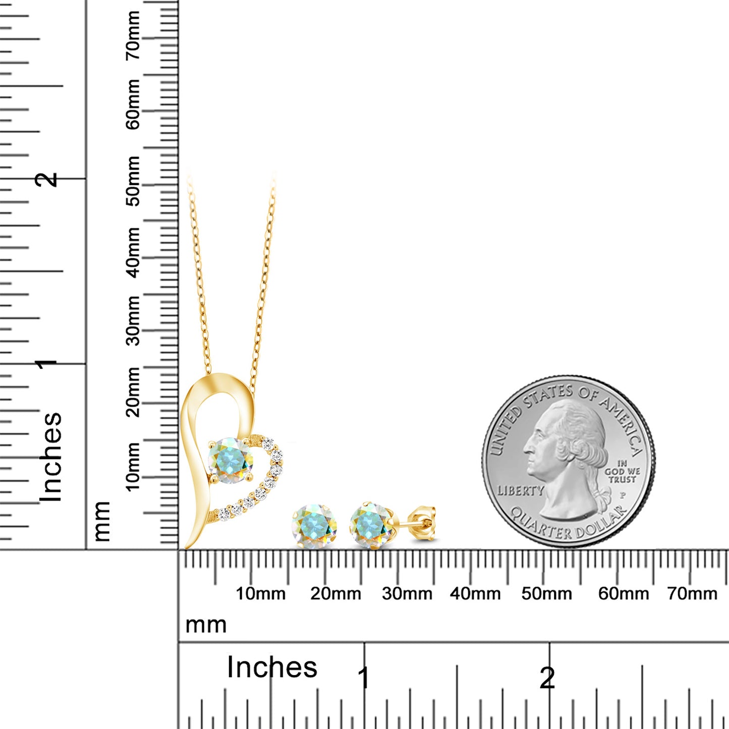 3.32カラット 天然石 ミスティックトパーズ ネックレス ピアス セット シルバー925 18金 イエローゴールド 加工 11月 誕生石