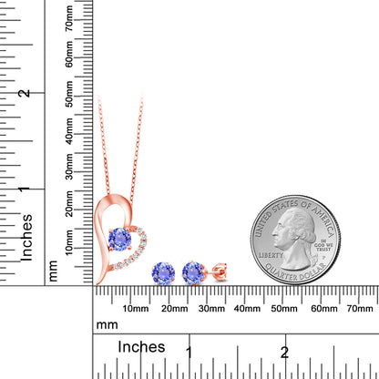 3.02カラット  天然石 タンザナイト ネックレス ピアス セット   シルバー925 18金 ピンクゴールド 加工  12月 誕生石