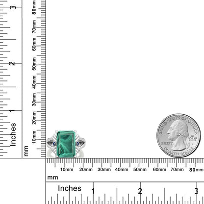 10.04カラット 天然 マラカイト リング 指輪 シンセティック サファイア シルバー925